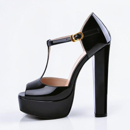 Platform Black Chunky High Heels - Dikova