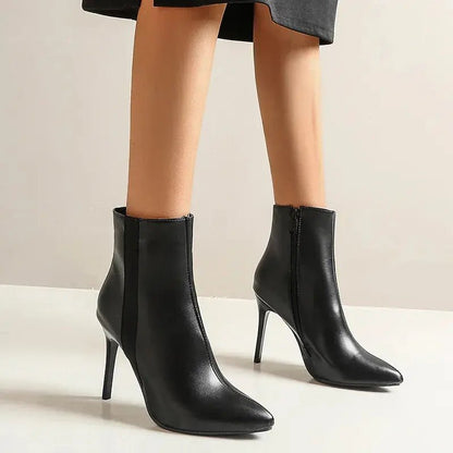 Pointed Toe Stiletto Heels Leather Boots - Dika Studio