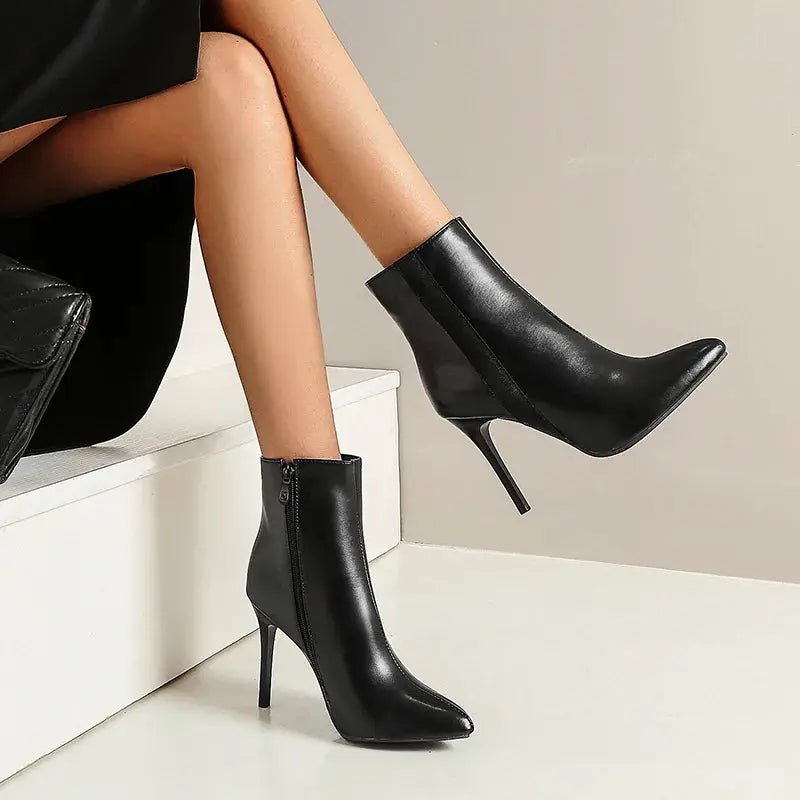 Pointed Toe Stiletto Heels Leather Boots - Dika Studio