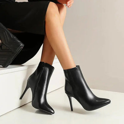 Pointed Toe Stiletto Heels Leather Boots - Dika Studio