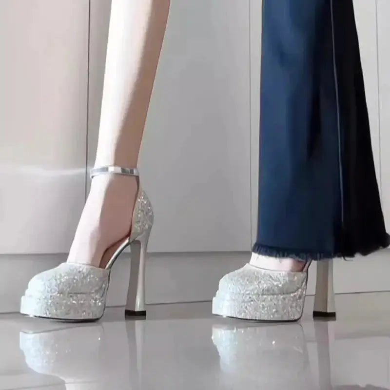 Sequin Ankle Strap Heel - Dikova