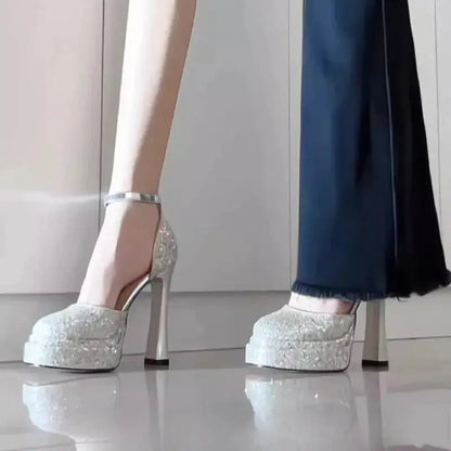 Sequin Ankle Strap Heel - Dikova