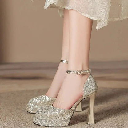 Sequin Ankle Strap Heel - Dikova