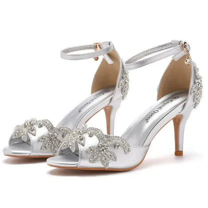 Silver Peep Toe with Ankle Strap - Dikova