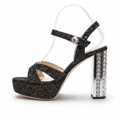 Silver rhinestone Ankle Strap Heel - Dikova
