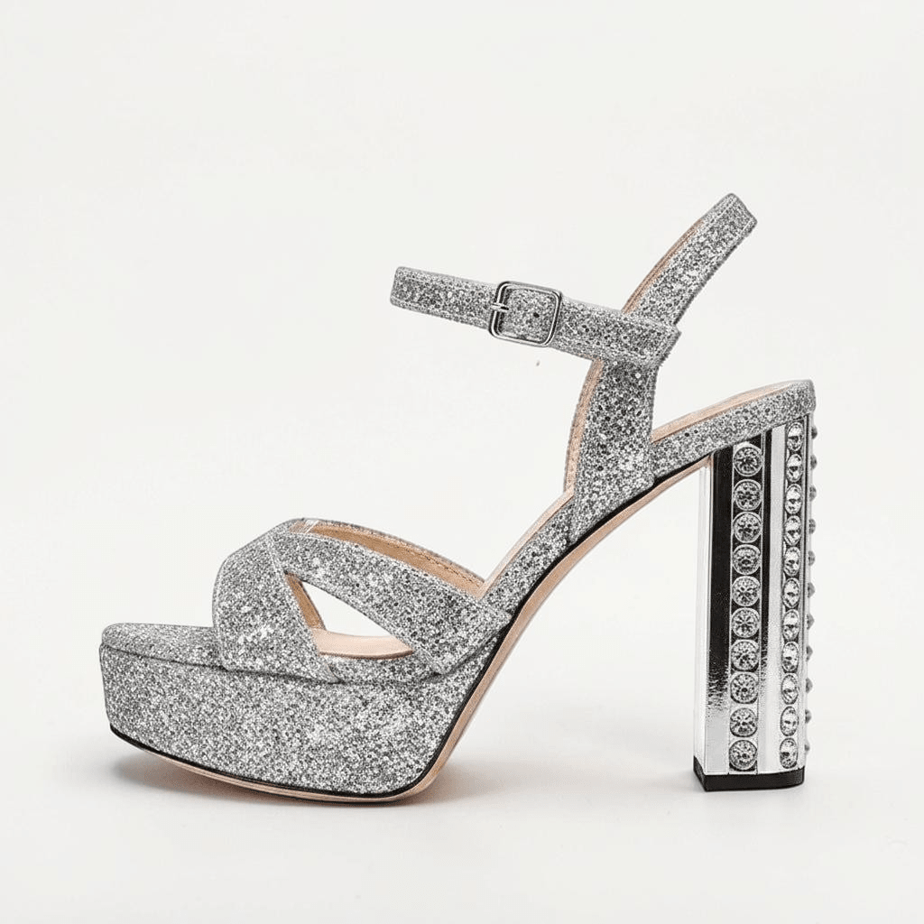 Silver rhinestone Ankle Strap Heel - Dikova