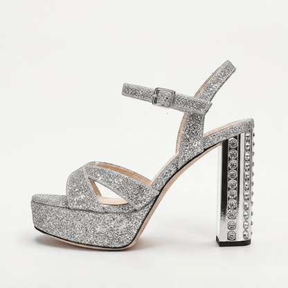 Silver rhinestone Ankle Strap Heel - Dikova