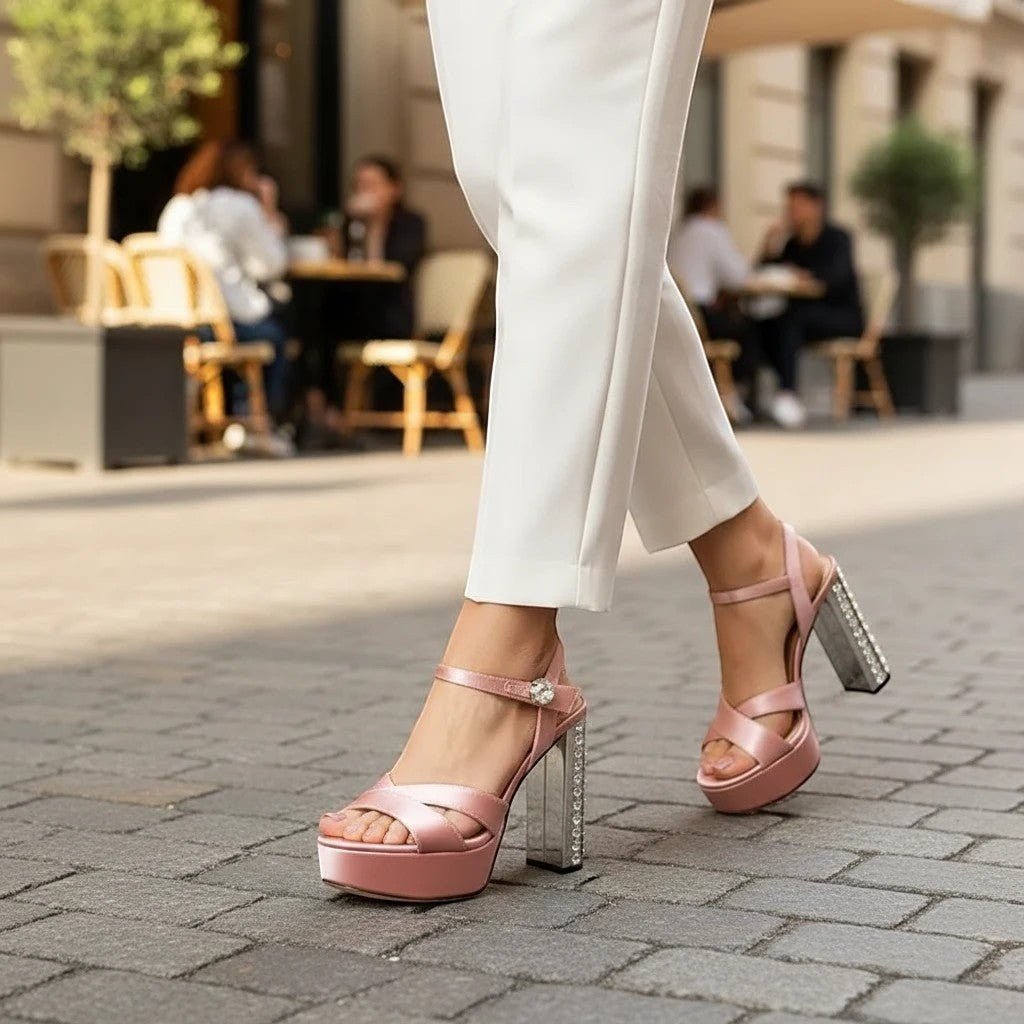 Silver rhinestone Ankle Strap Heel - Dikova