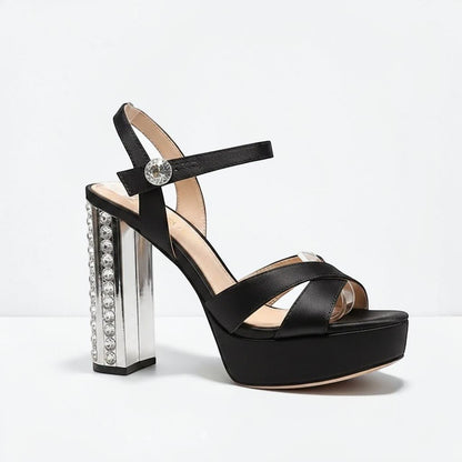 Silver rhinestone Ankle Strap Heel - Dikova