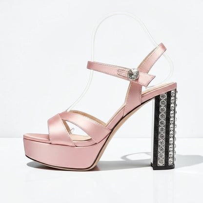 Silver rhinestone Ankle Strap Heel - Dikova