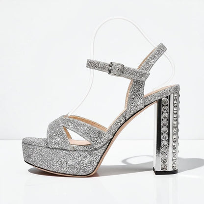 Silver rhinestone Ankle Strap Heel - Dikova