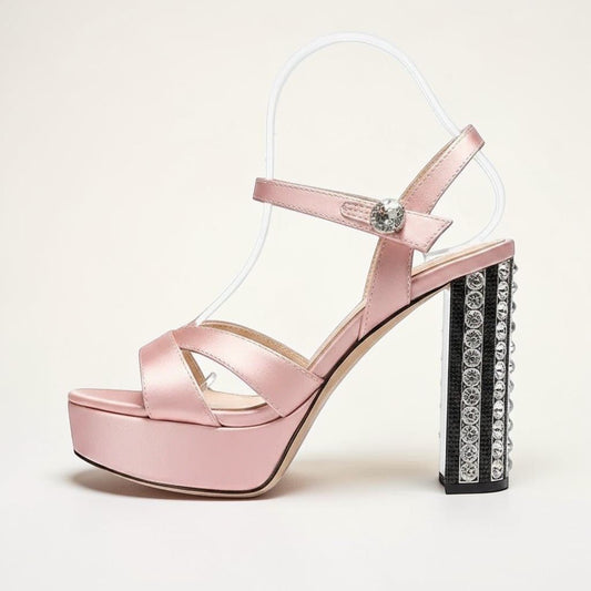 Silver rhinestone Ankle Strap Heel - Dikova