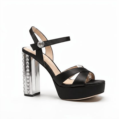 Silver rhinestone Ankle Strap Heel - Dikova