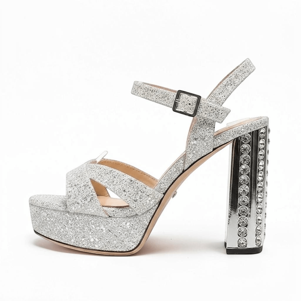 Silver rhinestone Ankle Strap Heel - Dikova