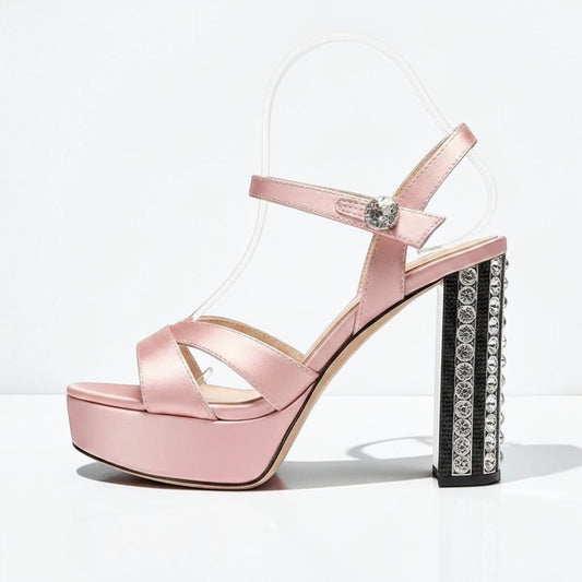 Silver rhinestone Ankle Strap Heel - Dikova