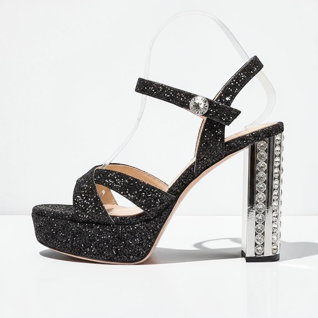 Silver rhinestone Ankle Strap Heel - Dikova