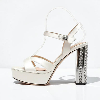Silver rhinestone Ankle Strap Heel - Dikova