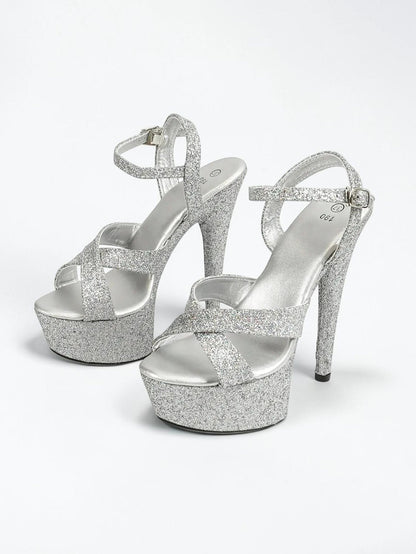 Silver sexy sandal ankle strap heel - Dikova