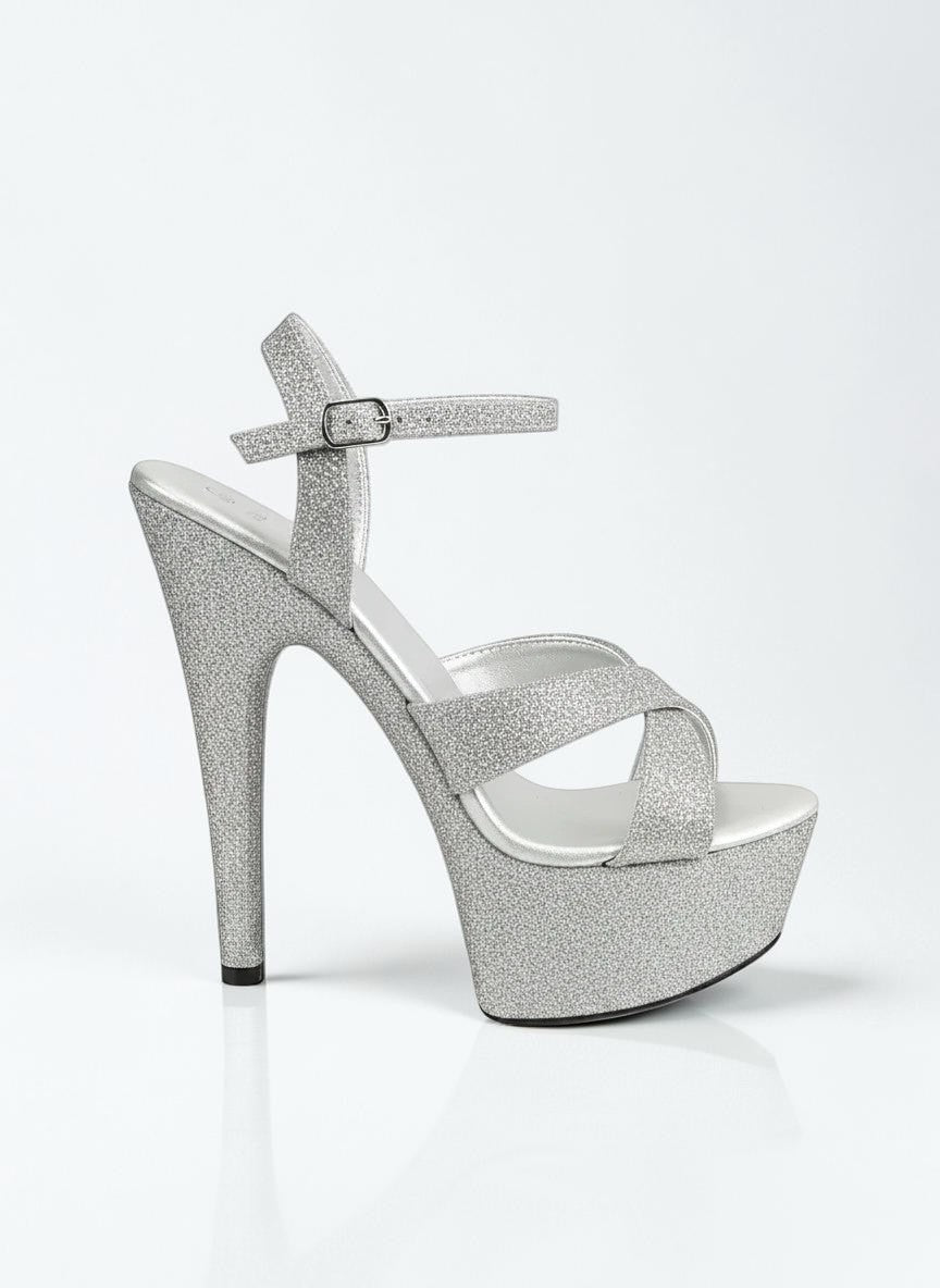 Silver sexy sandal ankle strap heel - Dikova