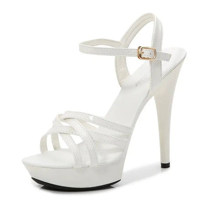 White High Heel Sandal with Ankle Strap - Dikova
