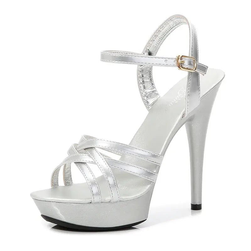 White High Heel Sandal with Ankle Strap - Dikova