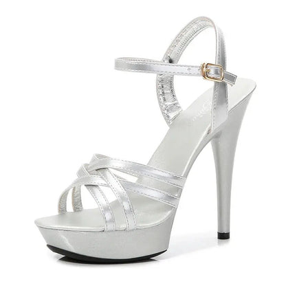 White High Heel Sandal with Ankle Strap - Dikova