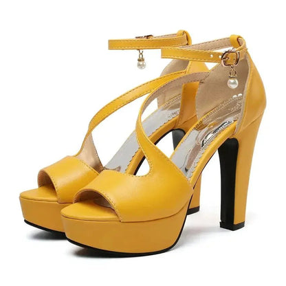 Yellow ankle strap heel - Dikova